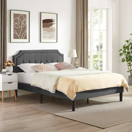 Javlergo Modern Upholstered Bed Frame with Height Adjustable Headboard Heavy-Duty Frame No Box Spring Needed