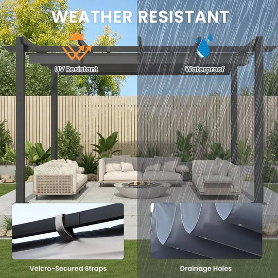 10' X 13' Outdoor Pergola with Retractable Canopy, Heavy-Duty Metal Frame and Adjustable Patio Shade Roof