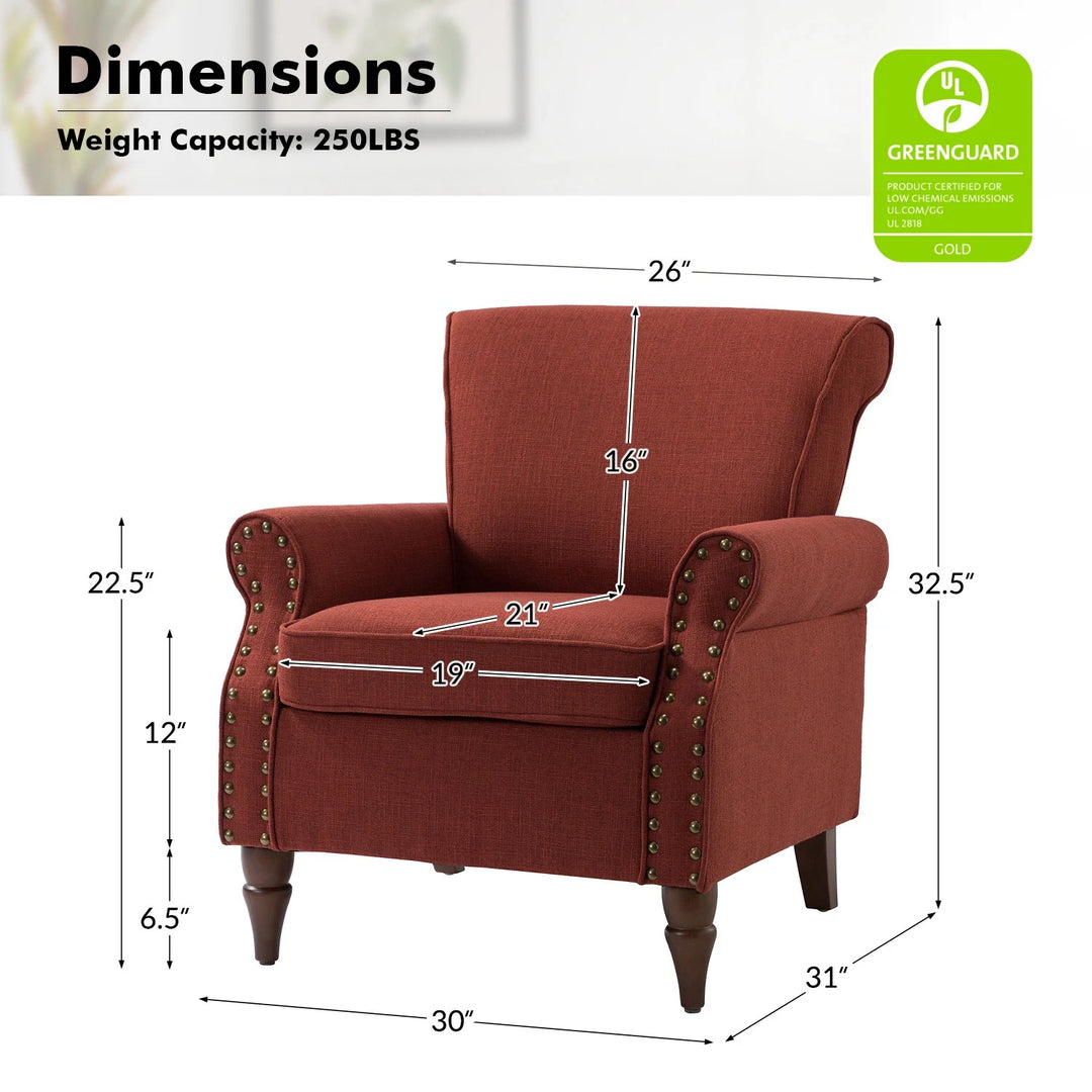 Nyctelius Upholstered Comfy Accent Chair with Turned Wooden Legs and Nailhead Trim Set of 2 by