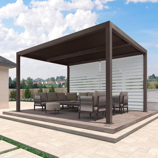 Bronze Louvered Pergola with Adjustable Roof for Deck Backyard Garden Hardtop Gazebo