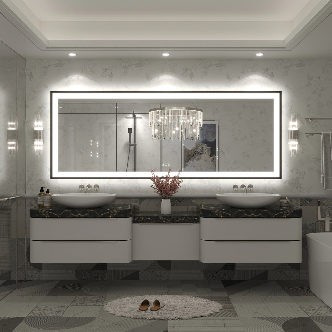 Extra Large Black Frame LED Bathroom Vanity Mirror with 3 Years Warranty and UL Certified