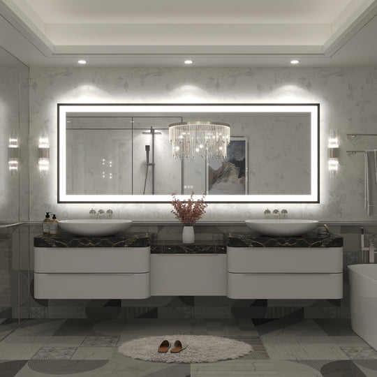 Extra Large Black Frame LED Bathroom Vanity Mirror with 3 Years Warranty and UL Certified