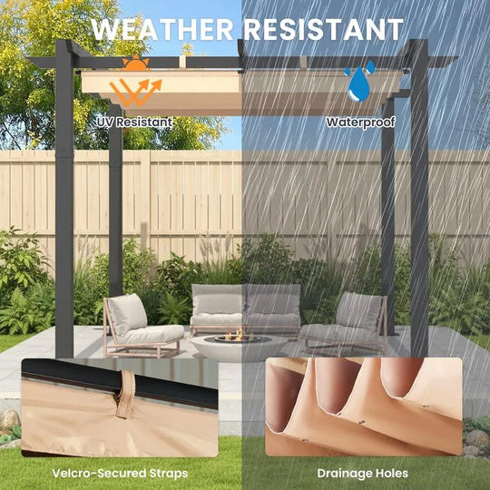 10' X 13' Outdoor Pergola with Retractable Canopy, Heavy-Duty Metal Frame and Adjustable Patio Shade Roof