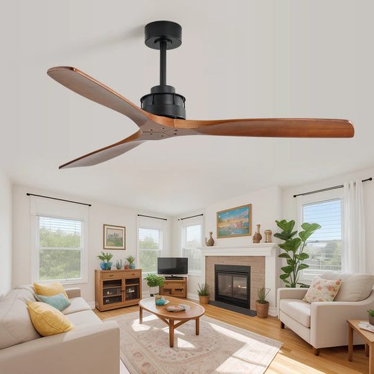 Sofucor 42"/48"/ 52"/60"Noiseless Walnut Wood Ceiling Fan with Remote Control, Integrated Light Optional