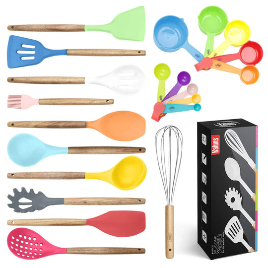Kitchen Utensils Set, 21 Wood and Silicone Cooking Utensils