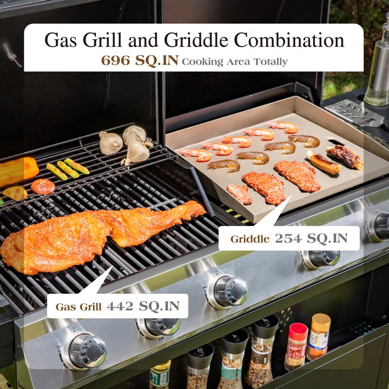 Synae Propane Gas Griddle Grill Combo – Dual BBQ Grill & Flat Top Griddle