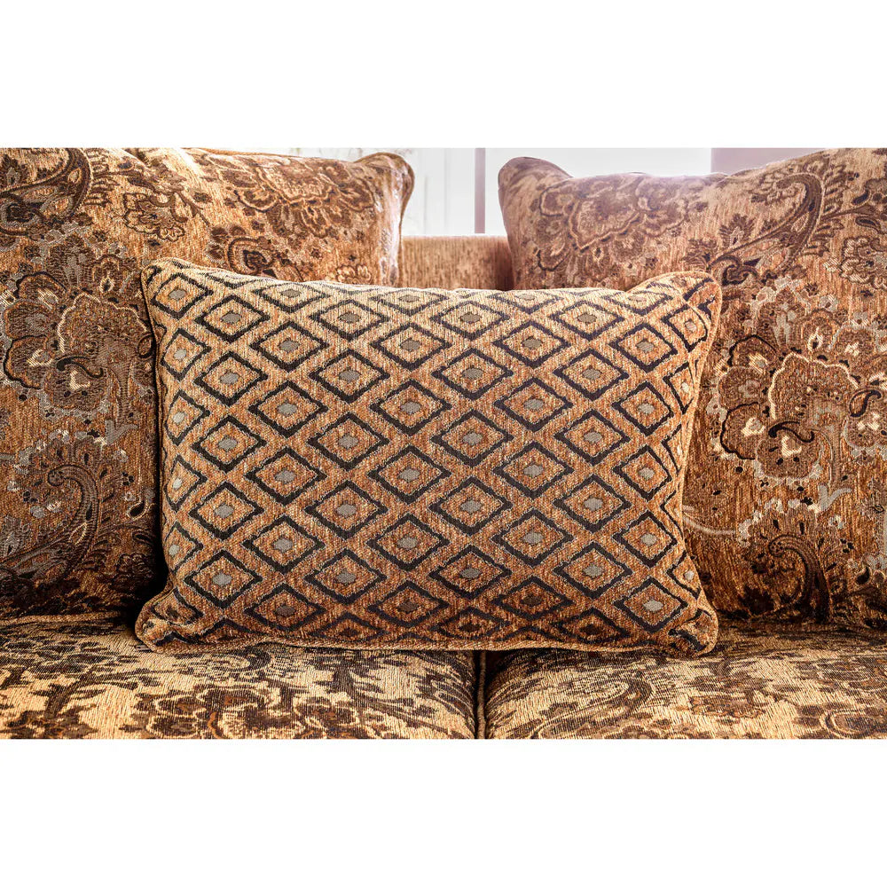 Traditional Tan Chenille Upholstered Rolled Arms Sofa by