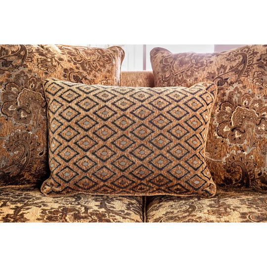 Traditional Tan Chenille Upholstered Rolled Arms Sofa by
