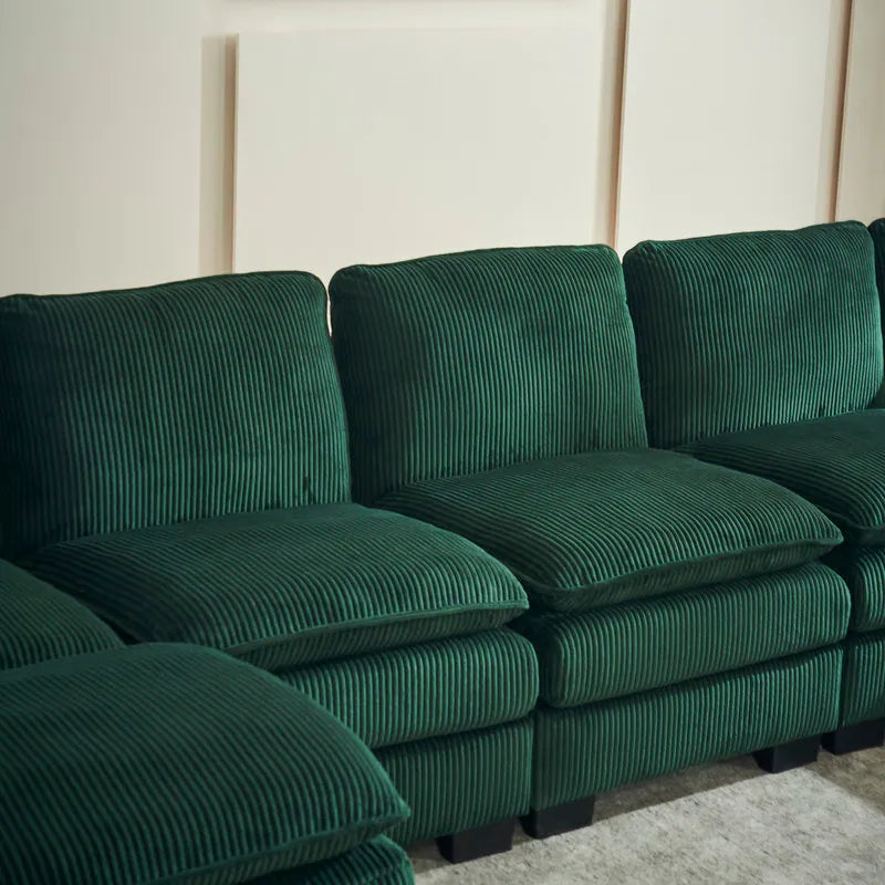 Modern U-Shaped 6-Seater Sectional Sofa with One Footstool