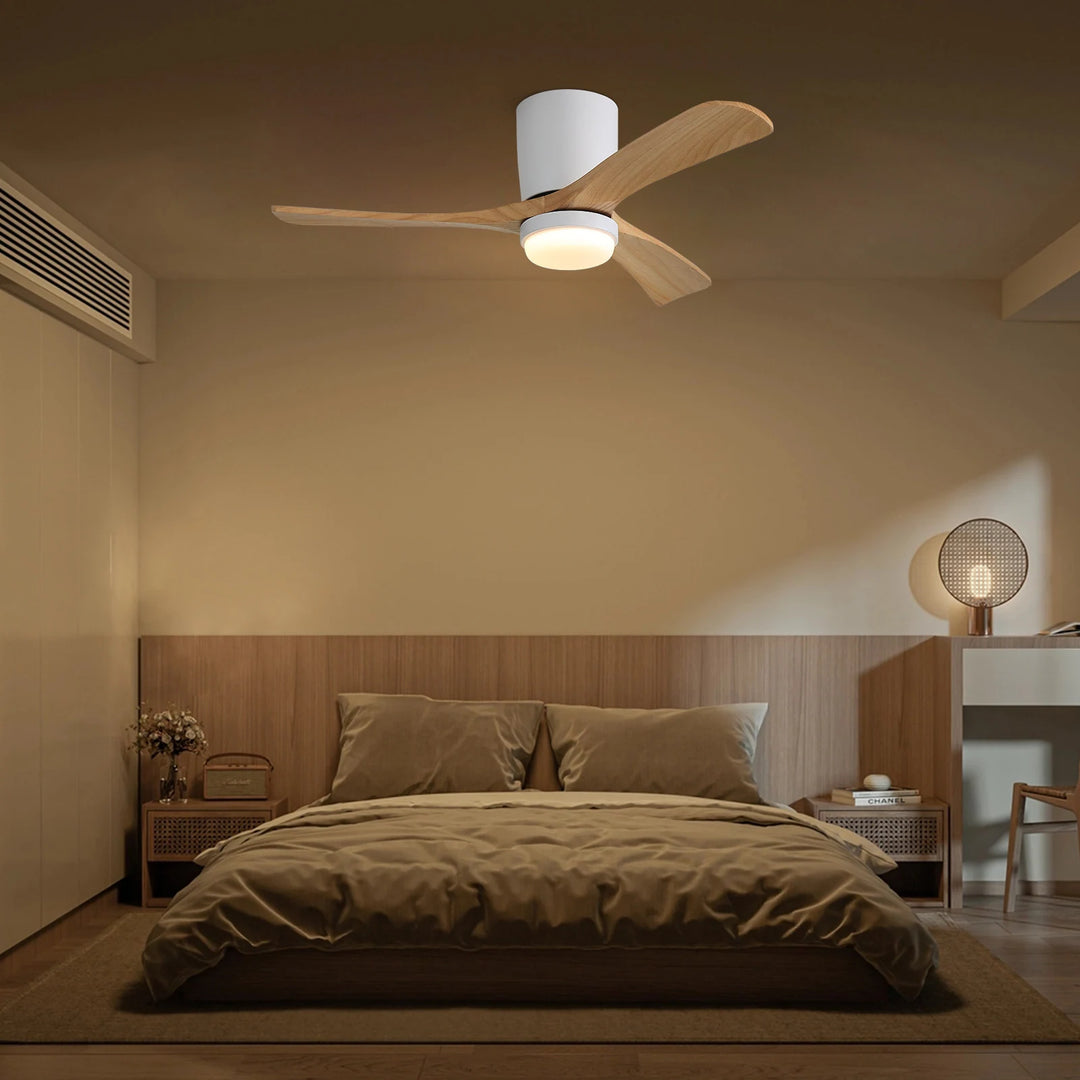 Sofucor 42"/48"/ 52"/60"Noiseless Walnut Wood Ceiling Fan with Remote Control, Integrated Light Optional