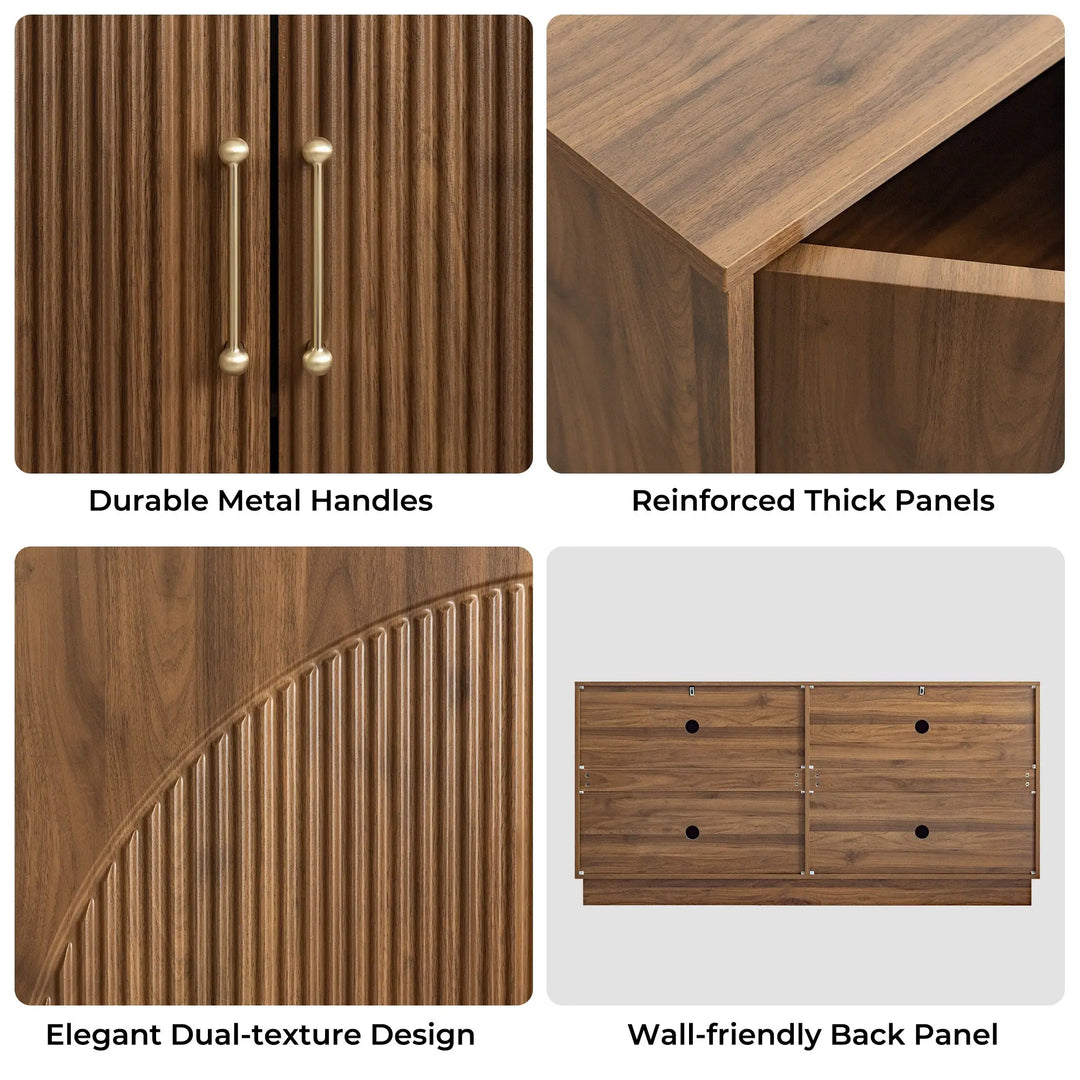 Mid-Century Fluted TV Stand with Storage Fits Tvs up to 75", Entryway Console, Sideboard - 15.7"D X 65"W X 31.5"H