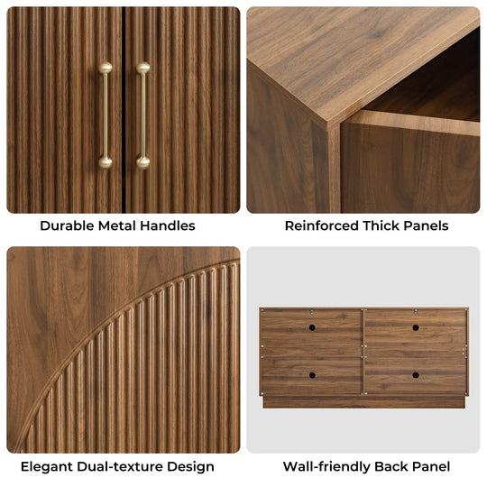 Mid-Century Fluted TV Stand with Storage Fits Tvs up to 75", Entryway Console, Sideboard - 15.7"D X 65"W X 31.5"H