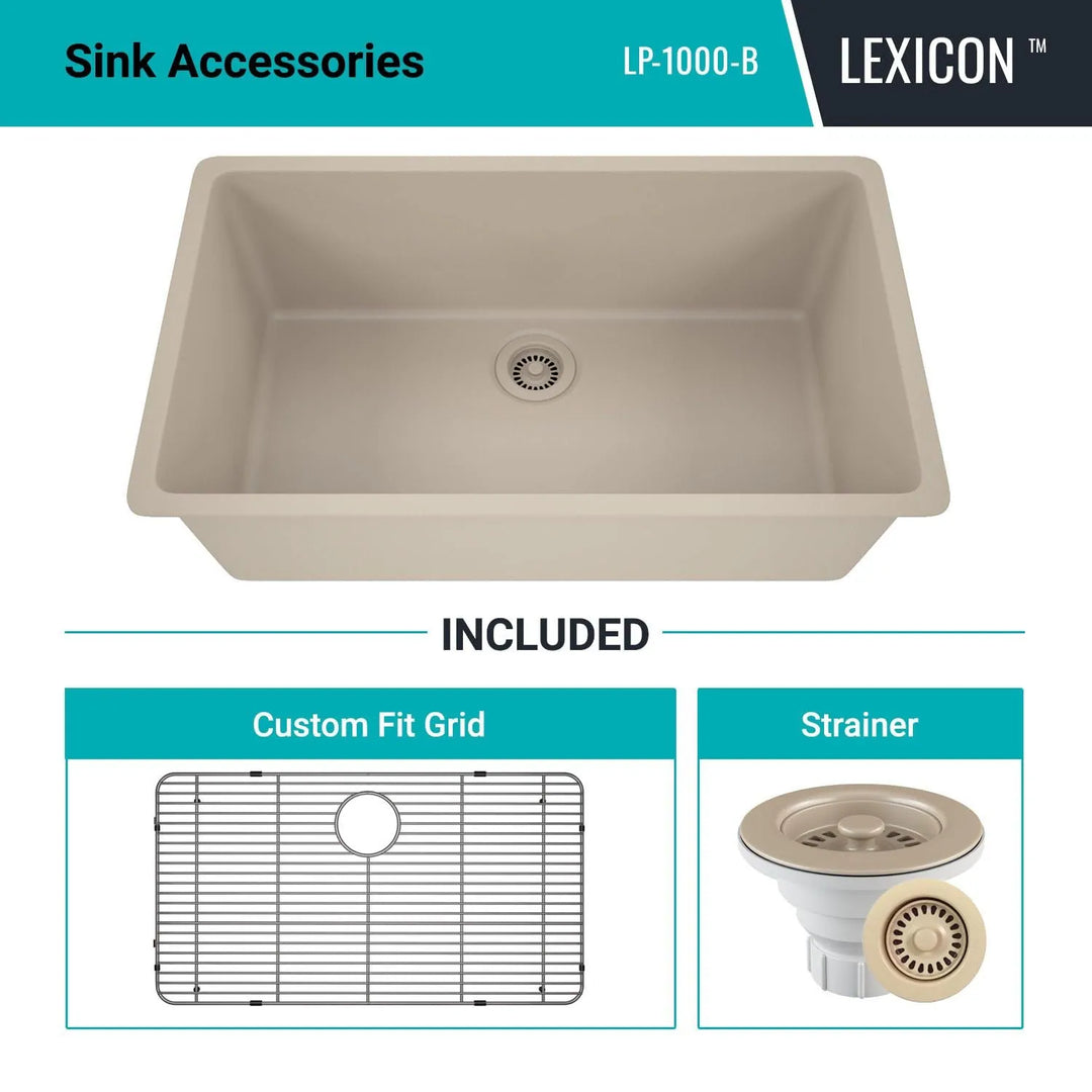Drop-In Quartz 32 Inch Single Bowl Kitchen Sink Kit - 32"X19"
