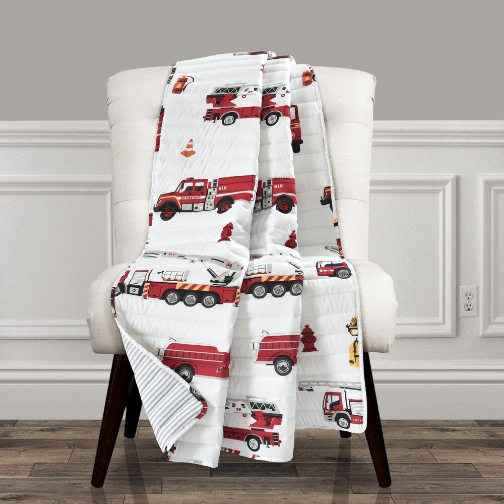 Fire Truck Reversible Print Throw Blanket