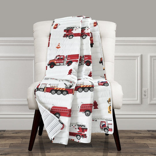Fire Truck Reversible Print Throw Blanket