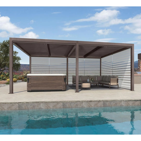 Bronze Louvered Pergola with Adjustable Roof for Deck Backyard Garden Hardtop Gazebo