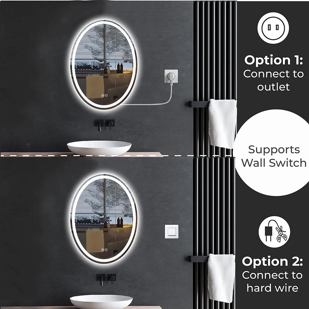 Super Bright Oval LED Lighted Anti-Fog Tempered Glass Bathroom Vanity Mirror with ETL and 3-Year Warranty