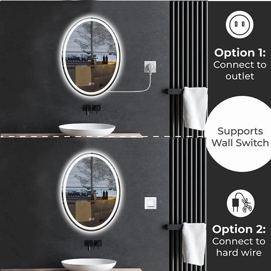 Super Bright Oval LED Lighted Anti-Fog Tempered Glass Bathroom Vanity Mirror with ETL and 3-Year Warranty