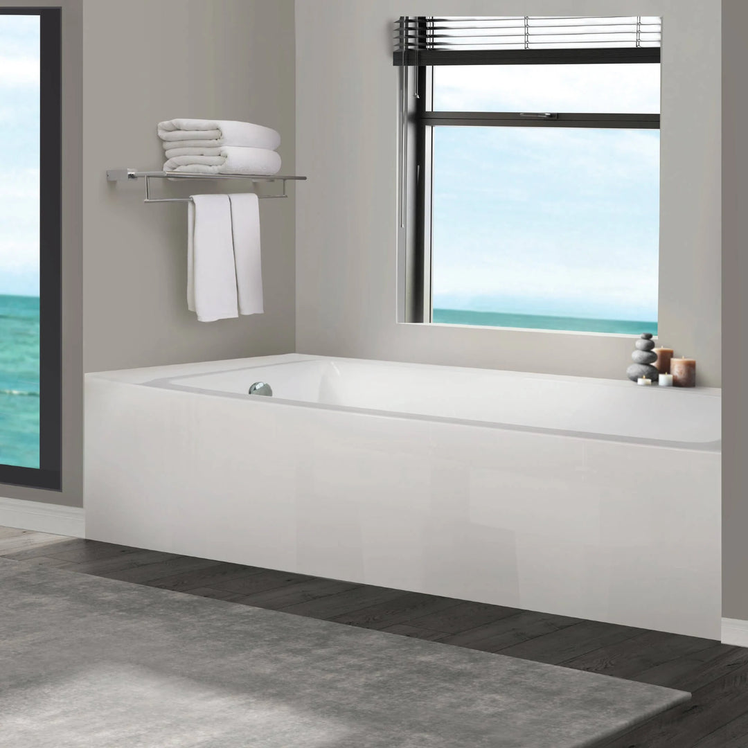 Acrylic-Fiberglass Soaking Bathtub, White. Alcove/Apron Front