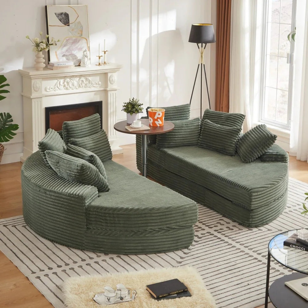 78.5" Corduroy round Oversized 2-In-1 Sofa Bed, Neck Pillow Design with Four Throw Pillows