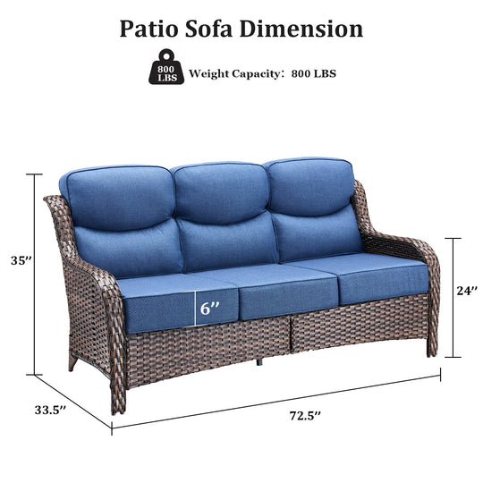 Outdoor Patio Sofa Swivel Chair with 6-Inch Thick Cushions Set
