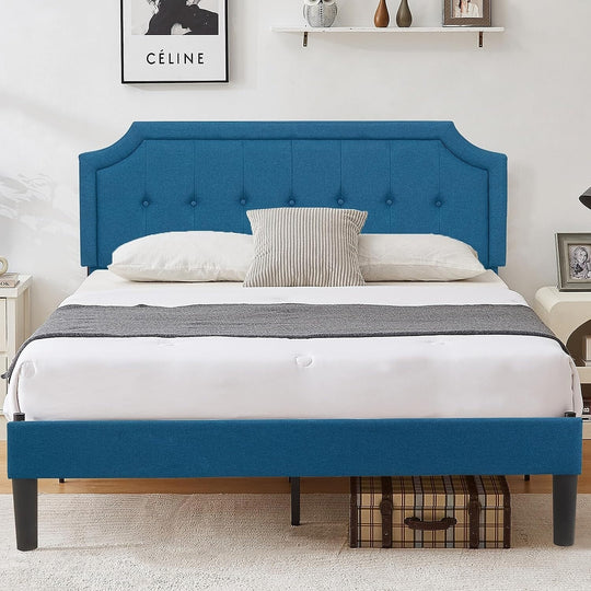 Javlergo Modern Upholstered Bed Frame with Height Adjustable Headboard Heavy-Duty Frame No Box Spring Needed