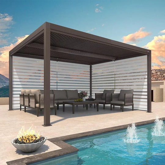 Bronze Louvered Pergola with Adjustable Roof for Deck Backyard Garden Hardtop Gazebo