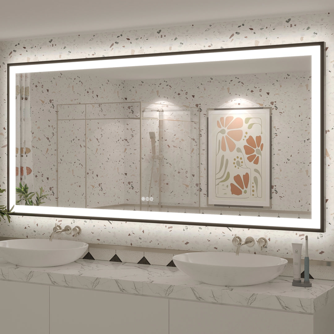 Extra Large Black Frame LED Bathroom Vanity Mirror with 3 Years Warranty and UL Certified