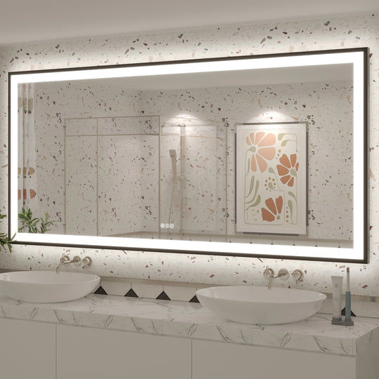 Extra Large Black Frame LED Bathroom Vanity Mirror with 3 Years Warranty and UL Certified