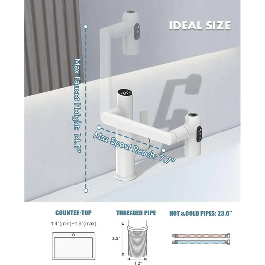 Rotatable Bathroom Faucet with Temperature Display in Fahrenheit (Batteries-Free), BF2204
