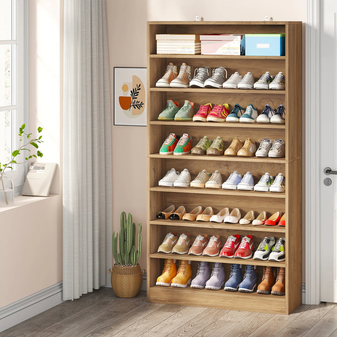 9 Tiers Shoe Cabinet 40-45 Pairs Heavy Duty Wood Freestanding Shoe Storage Cabinet with Open Storage for Entryway
