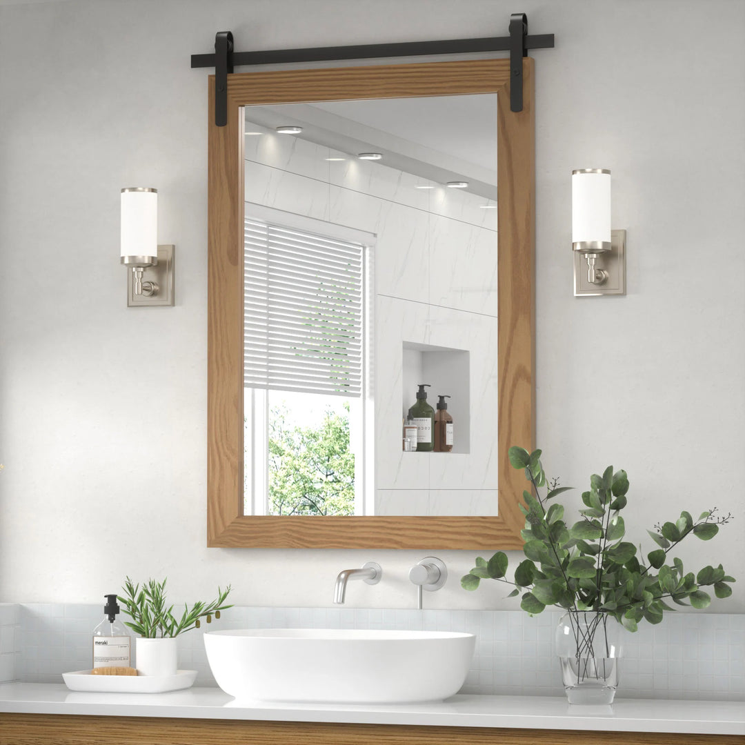 Farmhouse Barn Door Solid Wood Frame Bathroom Vanity Wall Mirror