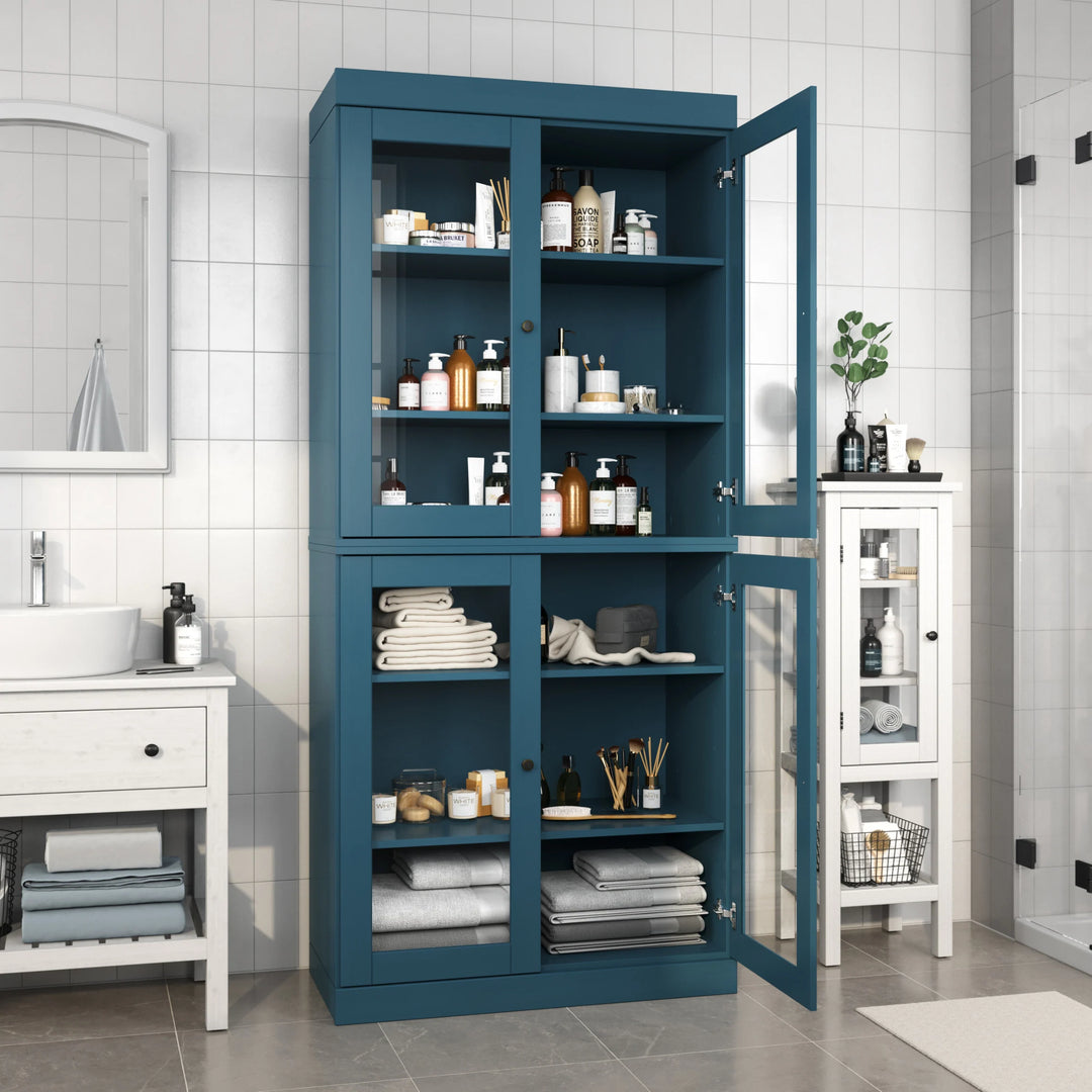 100% Solid Wood Bathroom & Laundry Storage Cabinet, Raised Panel Doors, Adjustable Shelves, 32" Wide, 71.5" Tall
