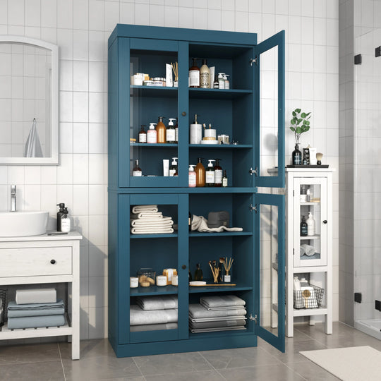 100% Solid Wood Bathroom & Laundry Storage Cabinet, Raised Panel Doors, Adjustable Shelves, 32" Wide, 71.5" Tall