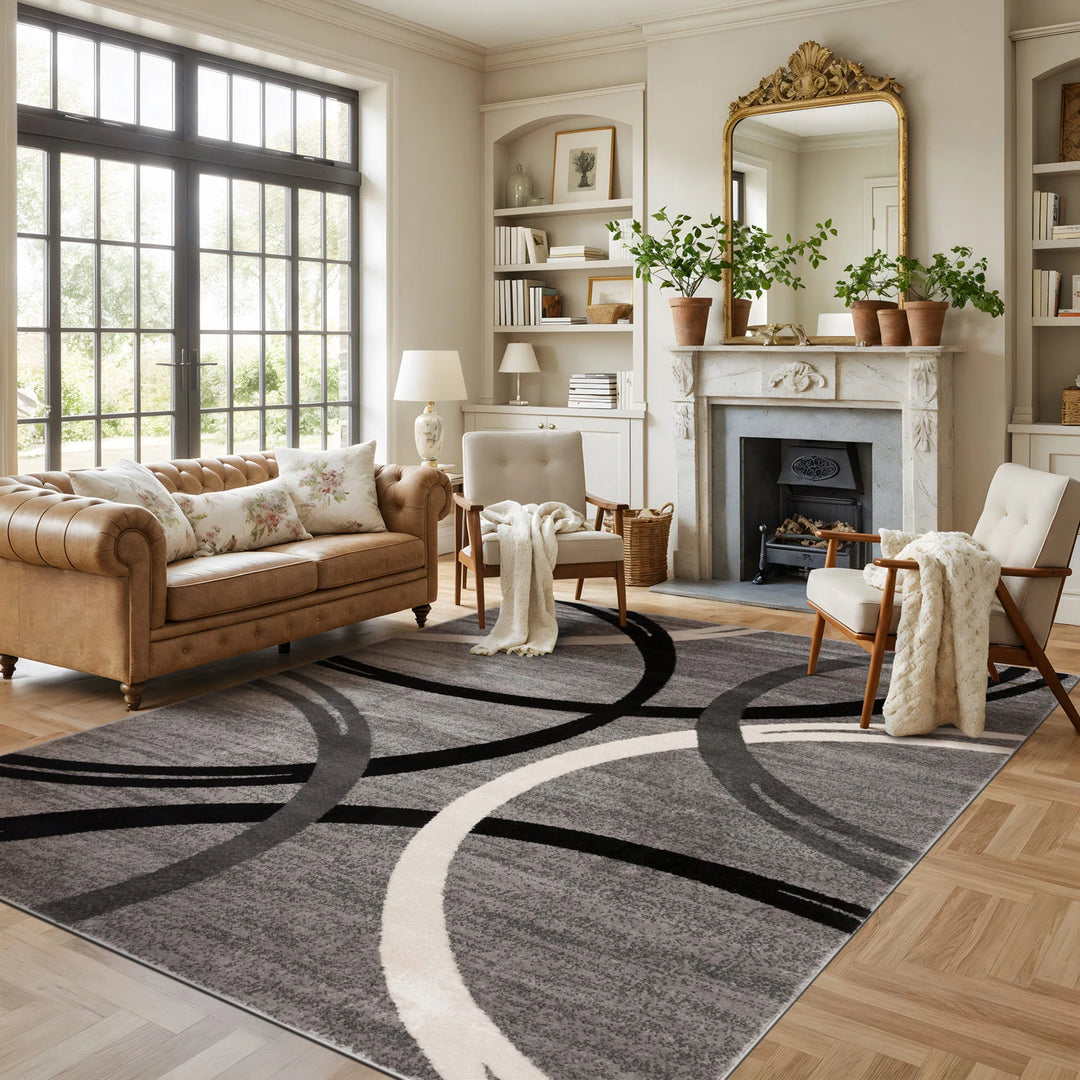 Contemporary Abstract Circles Design Area Rug