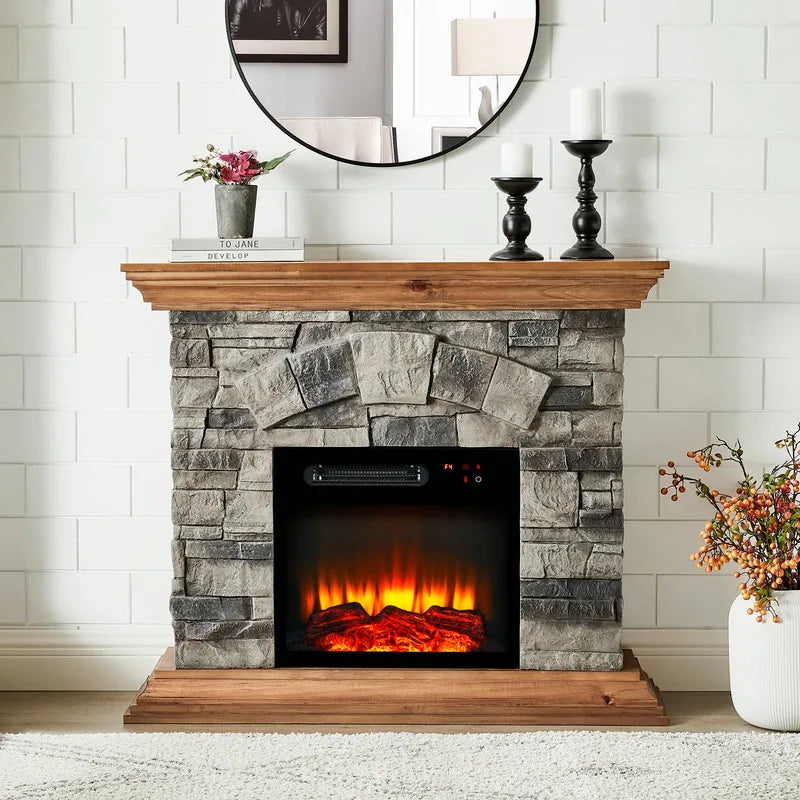 40 In. Faux Stone Freestanding Electric Fireplace - 40" in Width