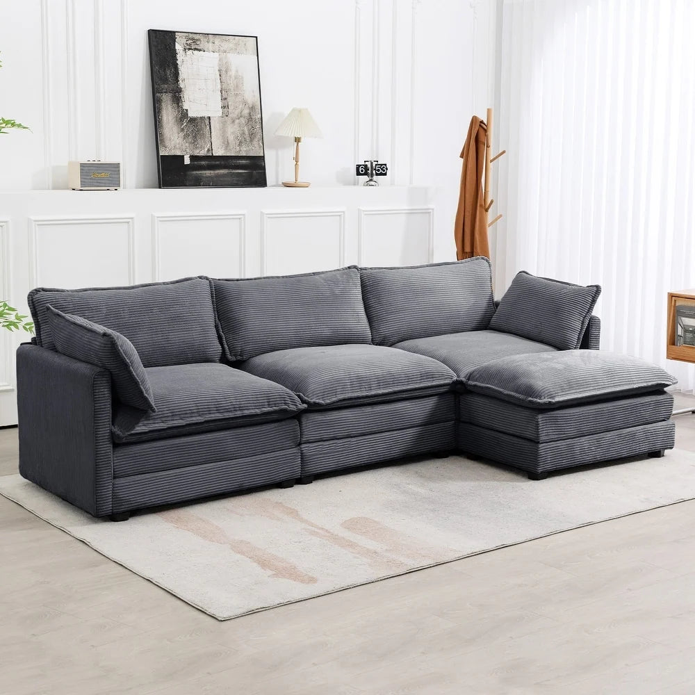 Corduroy Sectional Sofa with Removable Ottomans & Ultra-Soft Cushions for Living Room & Bedroom