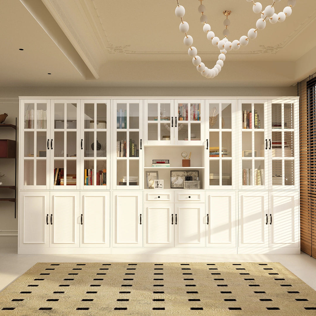 78.7"H Combo Buffet Sideboard White Curio Bookcase Cabinet Glass Door
