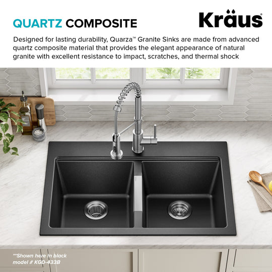 Granite 33 Inch 2-Bowl Undermount Drop-In Kitchen Sink