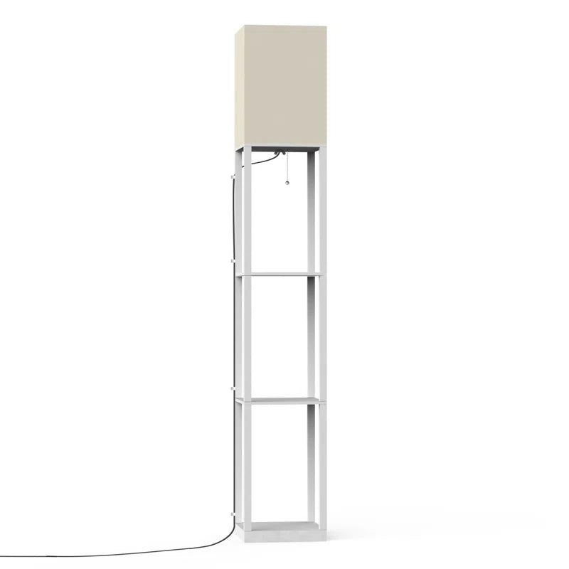 Emonnie 62.9" Column Floor Lamp with Shelves, Real Solid Wood and Bulb Included