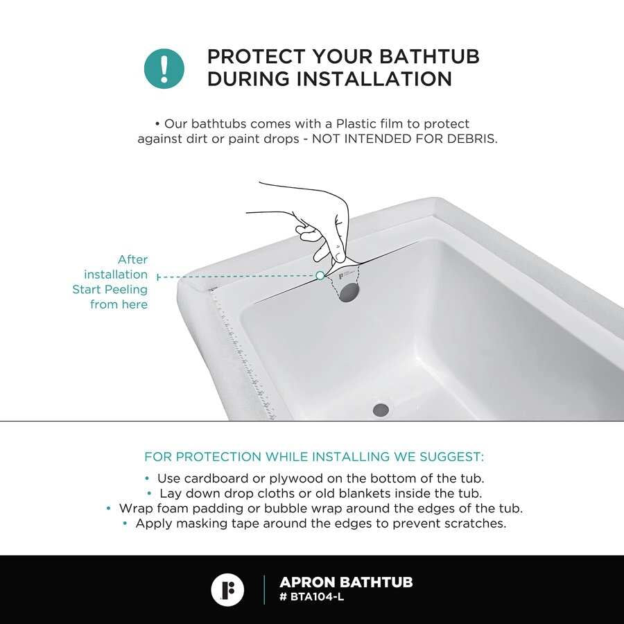 Acrylic-Fiberglass Soaking Bathtub, White. Alcove/Apron Front