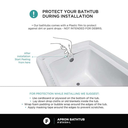 Acrylic-Fiberglass Soaking Bathtub, White. Alcove/Apron Front