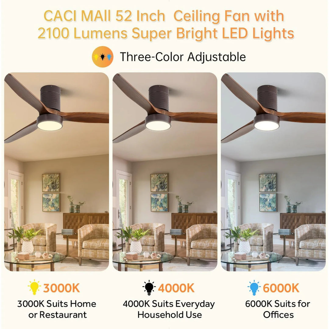 Sofucor 42"/48"/ 52"/60"Noiseless Walnut Wood Ceiling Fan with Remote Control, Integrated Light Optional