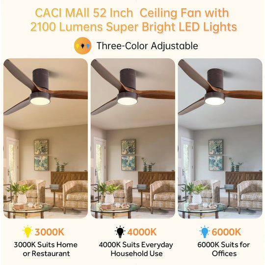 Sofucor 42"/48"/ 52"/60"Noiseless Walnut Wood Ceiling Fan with Remote Control, Integrated Light Optional
