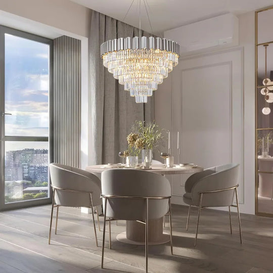 Large Crystal Chandelier - 35.4"Modern 6-Tier 17-Light Chrome Ceiling Light, Luxury K9 Crystal