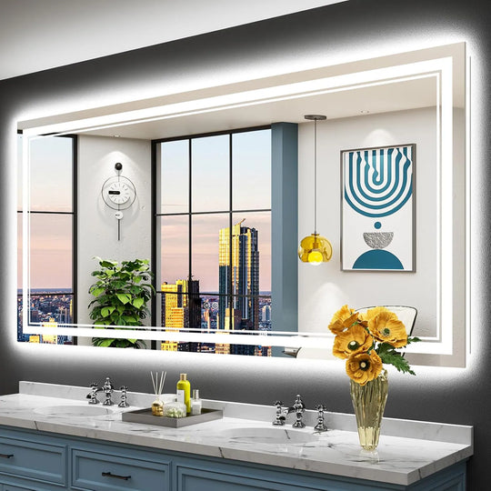 Full Size Front & Back LED Lighted Anti-Fog Tempered Glass Wall Bathroom Vanity Mirror, 3-Year Warranty & ETL Certification