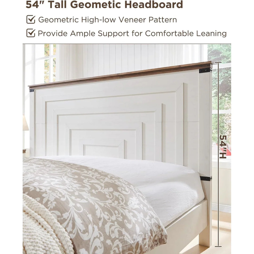 Farmhouse Wood Bed Frame with 54" Tall Headboard, 2 Large Drawers