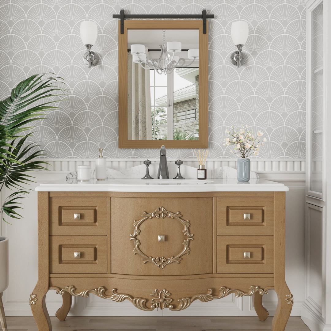 Farmhouse Barn Door Solid Wood Frame Bathroom Vanity Wall Mirror