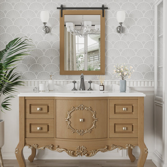 Farmhouse Barn Door Solid Wood Frame Bathroom Vanity Wall Mirror
