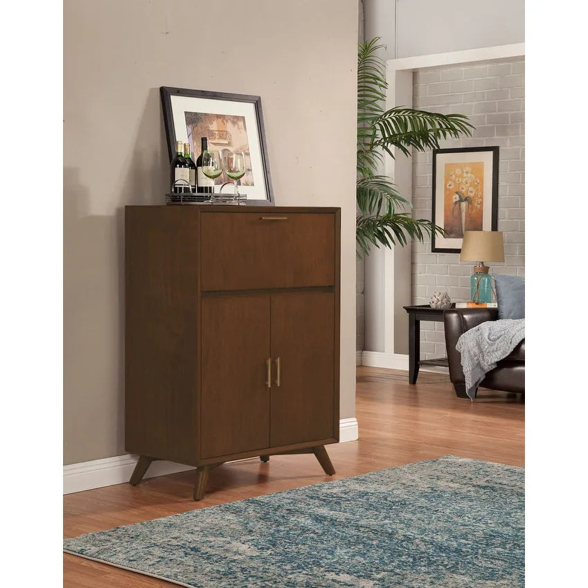 Flynn Large Bar Cabinet with Drop down Tray, Walnut